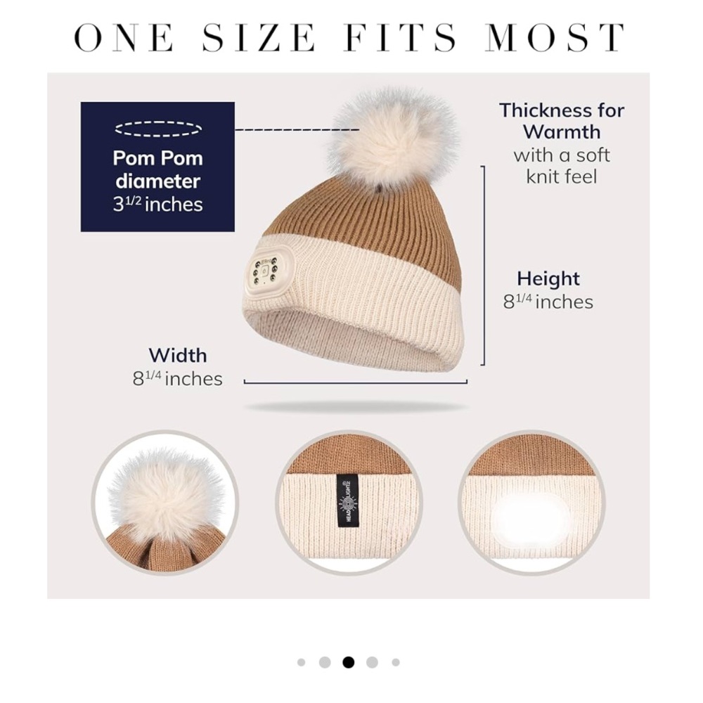 NWT HEAD LIGHTZ pompom beanie with rechargeable LED light - Picture 2 of 6